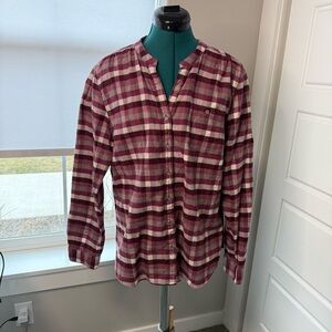 Lands’ End Pink and White Long Sleeve Button Down Flannel Large